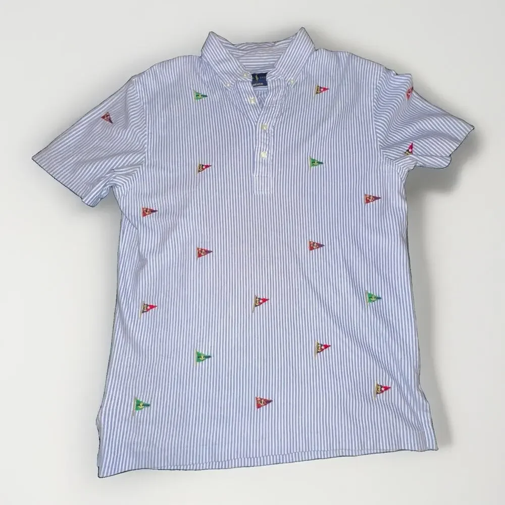 Ralph Lauren Adult Half Button Down Shirt Small (S) Blue White Pennant Preppy